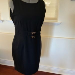 Calvin Klein sheath dress with buckle detail at waist.